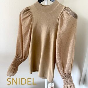 NWT🔖SNIDEL Knit Top Crop Sweater Beige Sheer Sleeves Tan